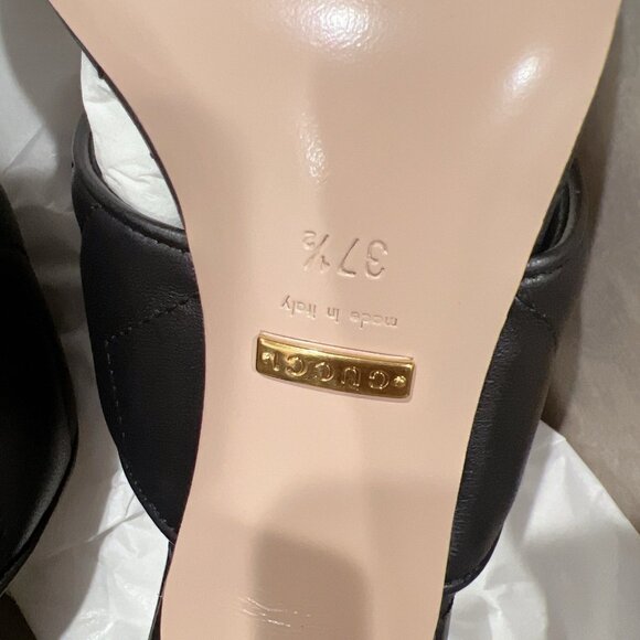 Gucci GG Marmont Chevron Black Kitten Heels Thong Sandals Leather EU 37.5 US 7.5 - Picture 12 of 12
